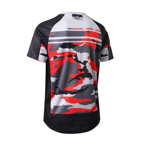 Dinint Męskie koszulki kolarskie, krótki T-shirt, top odzieżowy koszulki rowerowe, oddychająca i pochłaniająca pot koszulka kolarska, do MTB Road Bike/Multisport/Fitness, Czerwony, L