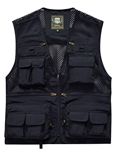 PEHMEA Mens Mesh Outdoor Work Safari Fishing Travel Photo Cargo Vest Multi Pockets Breathable Waistcoat Jacket