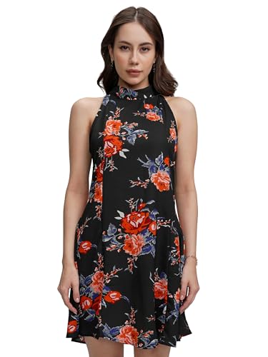 Image of Tokyo Talkies Women's Floral Mini Flared Dress | Halter Neck & Playful Silhouette | Chic & Effortlessly Feminine