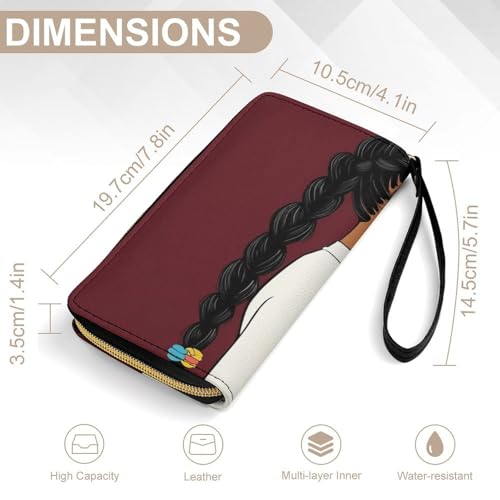 Womens Wallet, Waterproof PU Leather Wallet, Large Capacity Credit Card Holder African American Black Woman Girl Painting Coin Zipper Clutch Purse2