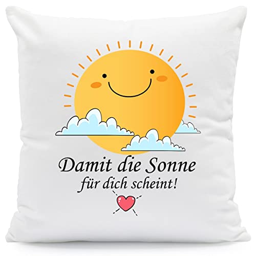 GRAVURZEILE Kissen mit Spruch - Damit die Sonne für Dich scheint - Geschenk für Freund Freundin Partner zum Geburtstag Weihnachten Valentinstag - Liebesbeweis - Für Sie & Ihn Farbe mit Füllung
