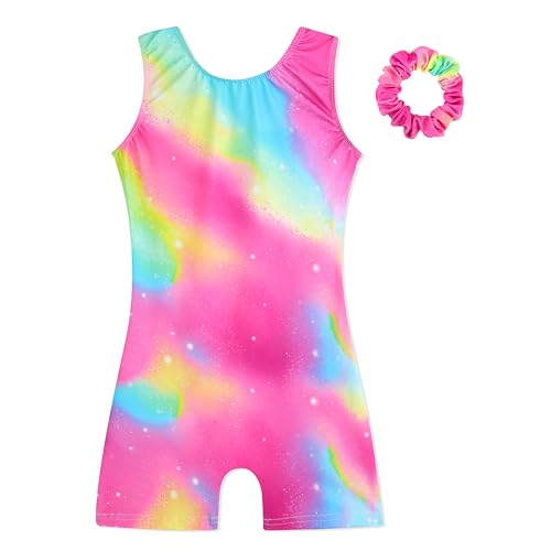 HOZIY Gymnastics Leotards for Girls with Shorts Biketards Dance Tumbling Outfits Matching Scrunchies 1-12 Years Old