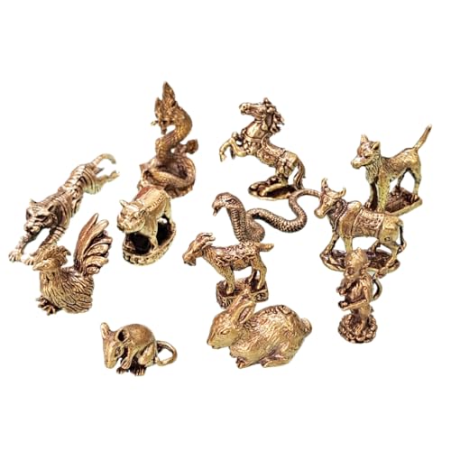 Bring Luck and Charm to Your Home or Office with This Set of 12 Thai Zodiac Mini Statues (12 Collectible Figurines), Durable Brass, Gold Finish, Feng Shui Decor for Any Occasion.