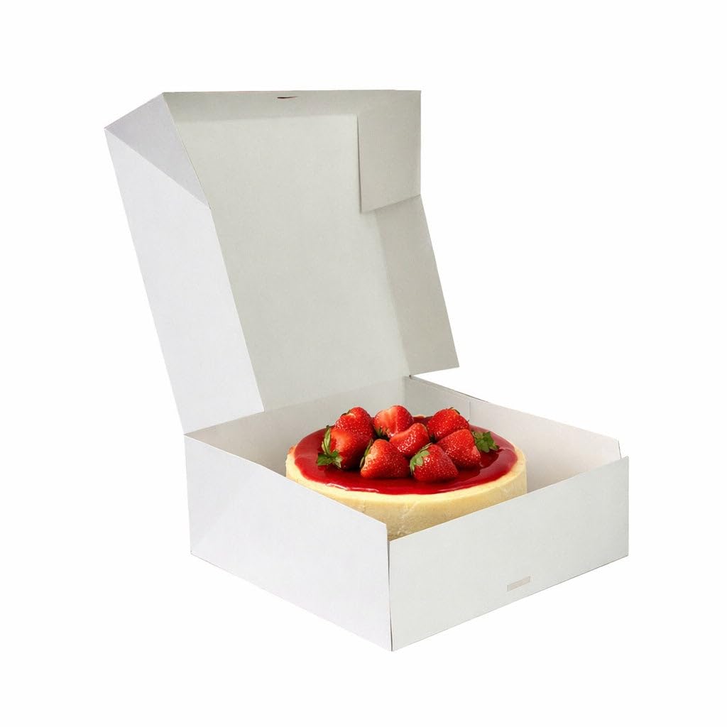 Caja pastelera de cartón blanca cuadrada de 25 cm para tartas y repostería de catering