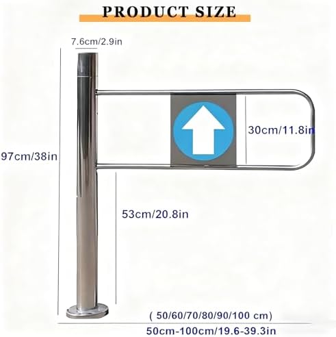Automatic Swing Gate for Supermarkets, Self-Closing 90° Manual Pedestrian Door, Metal One-Way Entrance Gate, Durable Industrial Fence with Post Mount, Right Opening (50cm/19.6in)