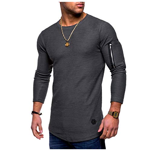 Homme T-Shirt Manche Longue Top Tee Shirt Col Rond Couleur Unie Pull Sport Basic Slim Fit Chemise Cover