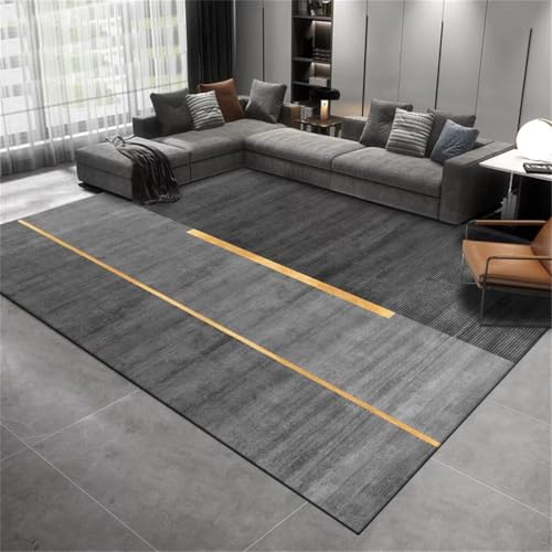 Tapis grande taille gris résistant à l'usure avec motif géométrique moderne