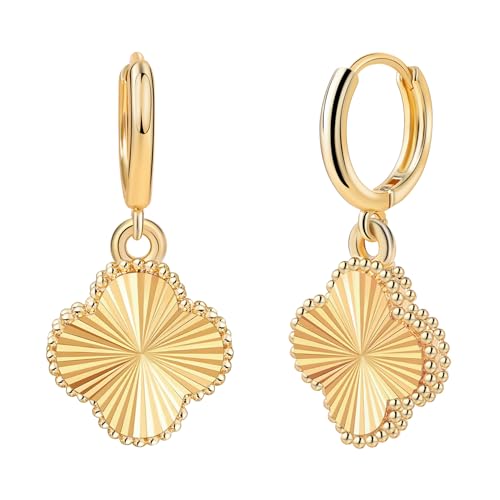 Clover Earrings for Women - 14K Gold Plated Four Leaf Drop Dangle Hoop Earring Hypoallergenic Lightweight Jewelry Lucky Gift for Birthday Christmas Anniversary Jewelry/Gold Dangling Clover Earring
