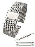 カルム 腕時計 メッシュ ベルト ミラネーゼ ステンレス ブレスレット 直カン ポリッシュ 18㎜ ～ 24㎜ （24㎜, シルバー）