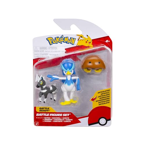 Pokémon Battle Figure   Pack de 3 Unidades, Incluye Flash y Kabuto de 5 cm y Quaxwell de 7,5 cm