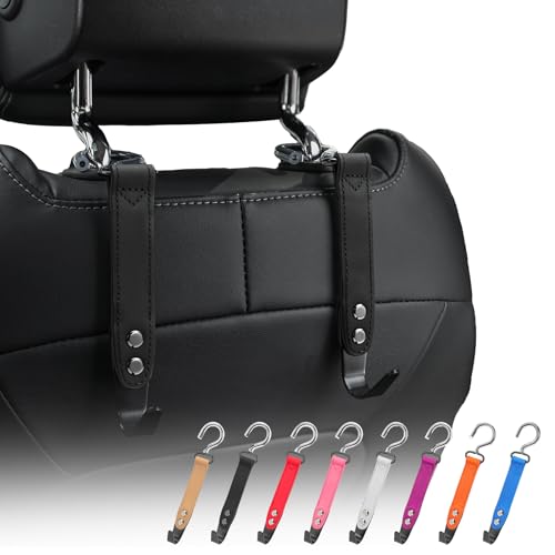 Image of Car Hooks,Car Purse Hook,Car Headrest Hook 2 Pack Leather Headrest Hooks for car Accessories,SUS304 Car Bag Hooks(Black)