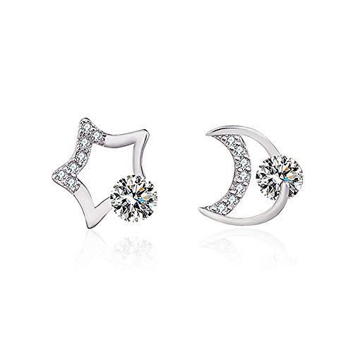 Pendientes de plata 925 con diseño de estrella y luna de cristal y circonita cúbica para mujer Cover