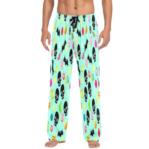 Qilmy Halloween Black Skull Men's Cotton Pajama Pants, Lightweight Lounge Sleepwear with Drawstring and Pocket2