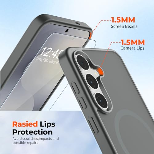 Image of SUPFINE Magnetic for Samsung Galaxy S25 FE Case with Screen Protector, (Built-in Magnets) (Military Grade Drop Protection) Slim Translucent Shockproof Phone Case,Titanium Gray