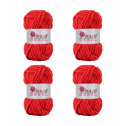 Image of Yankie Chenille Supersoft Velvet Yarn, Plushie & Blankie Yarn for Crochet, Knitting, Amigurumi & DIY Crafts (RED, Pack of 4)
