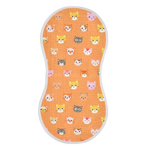4 Pack Baby Burp Cloths, Soft Absorbent Burping Cloths for Babies, Cotton Milk Spit Up Rags, Large Size for Newborns, Baby Boys and Girls (Peach Cat Faces)2