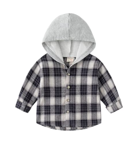 Kids Toddler Boys Girls Long Sleeve Button Down Shirt Casual Cute Plaid Hooded Jacket Tops Coat Outwear Fall Clothes