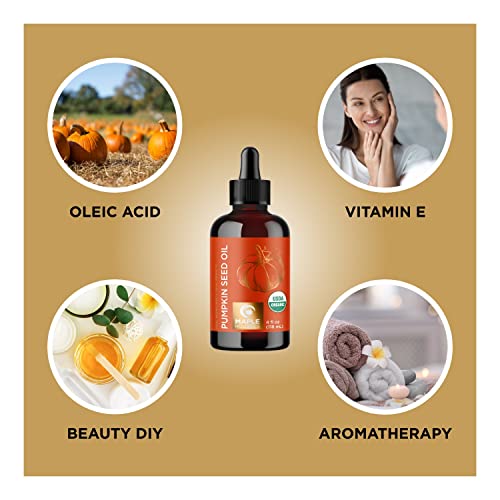 Certified Organic Pumpkin Seed Oil - Pure Pumpkin Seed Oil For Hair Growth Dry Skin And Anti Aging Serum - Organic Hair Oil For Dry Damaged Hair And Growth With Naturally Occurring Biotin And Zinc #TOP3