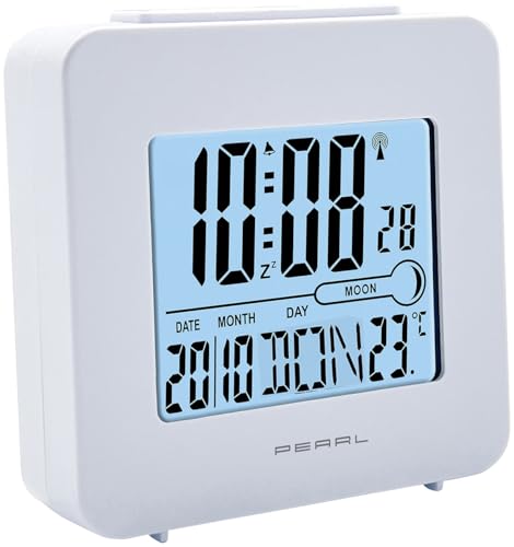 PEARL Digital Wecker: Funk-Wecker mit Snooze-Funktion,Datum-,Wochentag- & Temperaturanzeige (Reise, Funkwecker mit Thermometer, Kalender)