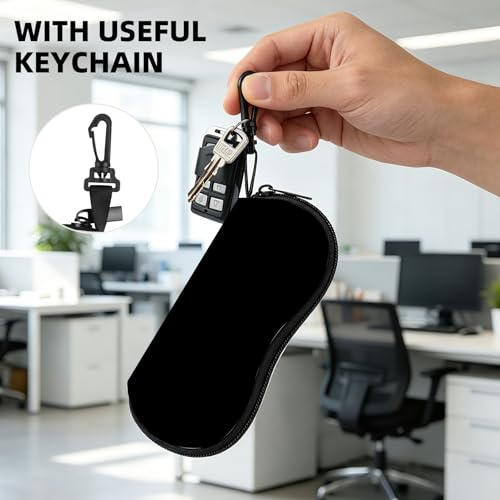 Image of Sunglasses Soft Case, Cute Ultra Light Portable Neoprene Zipper Eyeglass Glasses Case with Belt Clip for Men Women