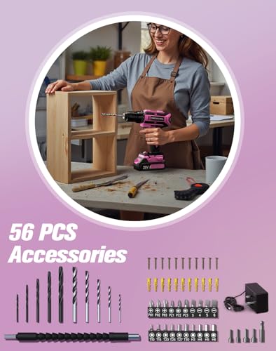 VIWKO Cordless Drill, 20V Electric Combi Drill Set, 25+1 Torque 370 in-lb Power Drills, Electric Screwdriver with 56PCS Accessories LED Light, 2.0Ah Battery Hand Drills Driver for Home Repair DIY Gift - Image 3