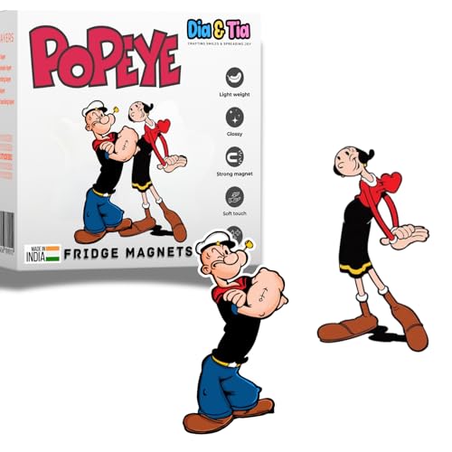 Image of Dia & Tia -Premium Fridge Magnets -Handmade in India for Office, Kitchen, refrigirators, Magnetic Boards -Motivational Quotes, Indian Culture, Gamers, Cute Cartoons, Decor (Cartoon - Popeye)