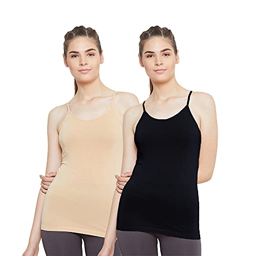 Image of OUTFLITS Women's Ladies Cotton Adjustable Strap Innerwear Camisole Slip Combo 2 Pices Pack (LIC02F 2C)