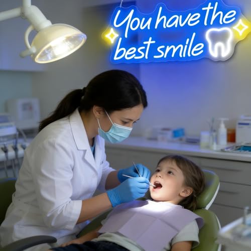 Image of You have the best smile Neon sign Dimmable Dental Clinic Neon Business Logo Sign for Dental Clinic Tooth Care Studio Bathroom Wall Decor (Blue)