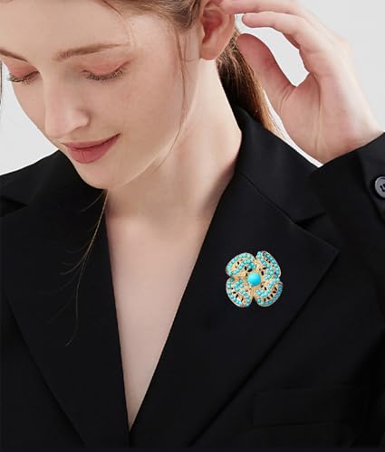 Image of Baroque Turquoise Bead Brooch Pin for Women Men Gold Tone Fashion Blue Birthstone Geometric Filigree Brooches Lapel Pins Dainty Dress Accessories Birthday Anniversary Jewelry Gift