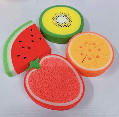 purifyou Premium Kids & Baby Bath Sponge, Set of 4 Fun Fruit Sponges (Set of 4, Assorted Fruits)