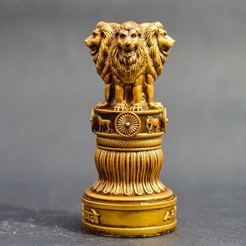 Image of Ashok Stambh Decorative Statue Ashok Pillar for Car Dashboard Office Table Home Decore Antique Finish (Resin 10.16cm)