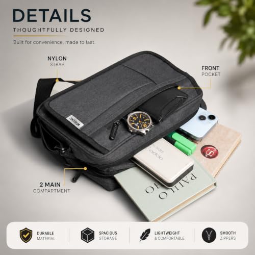 Image of Wooum Sling Bag for Men & Women | Water-Resistant Crossbody Side Bag with Multiple Compartments | Messenger Bag for Office & Travel | 1 Year Warranty | Stylish Money Bag for Daily Use