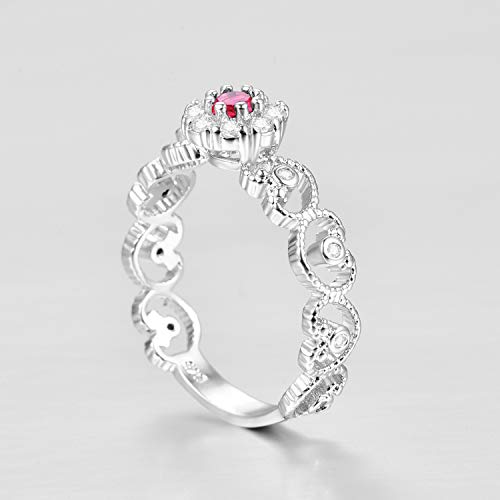Pakula Women Silver Tone Simulated Ruby Spinel Stacking Gemstone Finger Ring Teen Girls Fashion Jewelry Gift Wife Party Band #TOP4