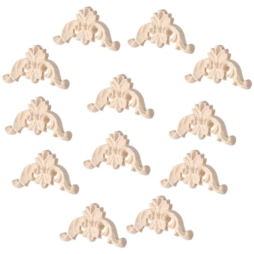 JUMPLAWN Apliques de Esquina Tallados en Madera Maciza 12 Piezas 4X4X08 CM para Decoración de Muebles y Puertas Estilo Europeo Incrustaciones Decorativas Resistentes y Naturales