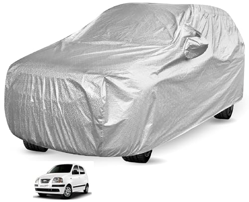 Image of Auto Hub Waterproof Car Cover Compatible with Hyundai Santro Xing (Model : 2019-Till Date) with Mirror Pocket, Soft Cotton Lining, Waterproof Santro Xing Car Cover- Metallic Silver