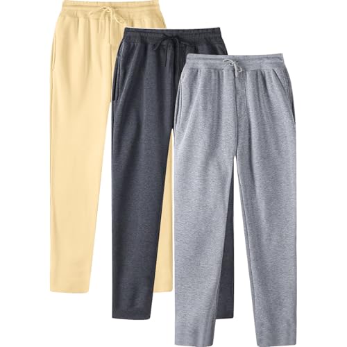 Men's Sweatpants Solid Baggy Straight Leg Casual Pant Lightweight Running Jogging Pants 3 Pack Sweatpants for Men