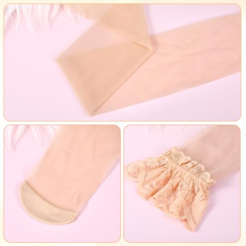 Image of Abeillo 3 Pairs Lace Thigh High Stockings for Women, Sheer Tights Silky Pantyhose for Women and Girls (Black, Nude, Coffee)