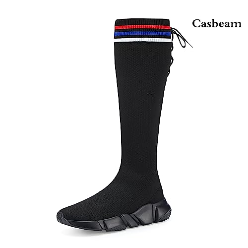 Casbeam Womens Knee High Boots High Top Shoes for Girls Comfortable Slip-On Sock Sneakers2