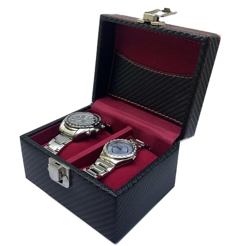 Image of Watch Organiser Display Box Made in Leatherette and Suede with Contarst thread Topstitch | For Men &Women | Gift For Any Occasion (2 slots watch box with lid pocket)