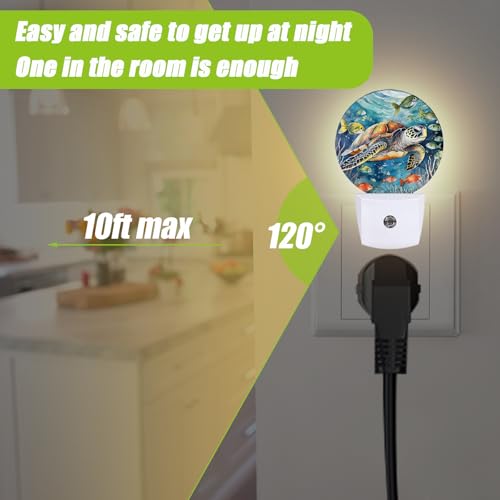 Image of Sea Turtle Night Light,Underwater World Night Lights Plug into Wall for Kitchens Toilets Bedroom Decorative Half Round Nightlight Led Lamp 0.5W Sleep Friendly