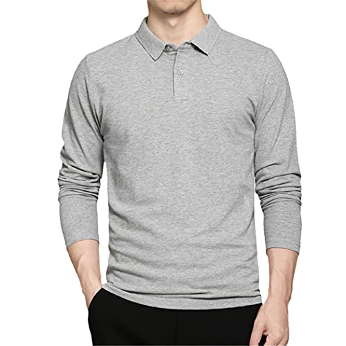 Polo en coton pour homme à manches longues gris XL