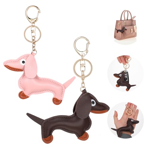 Giantree 2 Pcs Leather Dachshund Keychain, Dachshund Bag Charm Pendant Dachshunds Key Chain Fashion Cute Puppy Weiner Dog Keychain Gifts For Favorite People Women Men Birthday Keyring