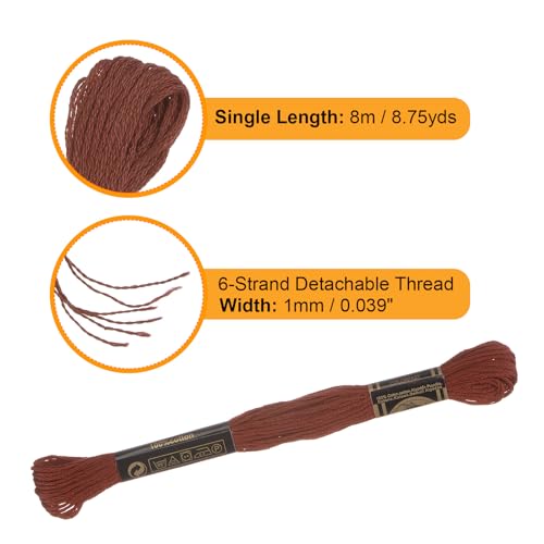 Image of HARFINGTON 3pcs 12 Skeins Embroidery Floss 8.75yds(8m) Egyptian Long-Staple Cotton Cross Stitch Thread for Sewing DIY Bracelet Yarn String and Crafts, Red-Brown(6300)