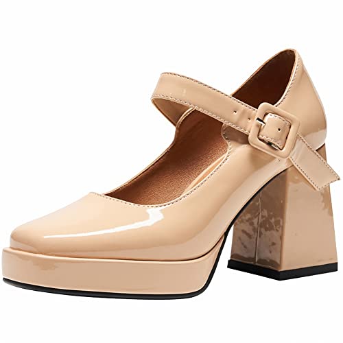 Image of Women's Mary Jane Platform Heels Chunky Block Heel Pumps | Square Closed Toe,Comfort Latex Insoles,All-day Stability,Dress Shoes for Graduation,Party,Prom,Daily Wear