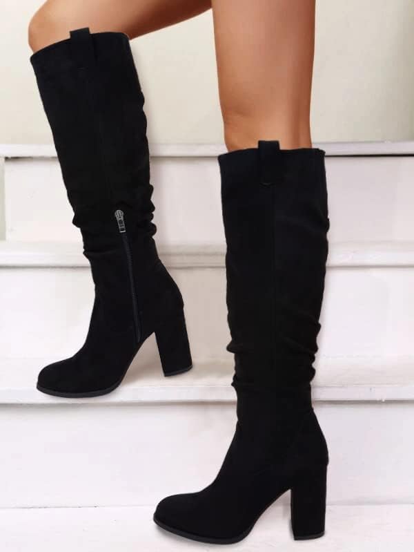 Juliet Holy Women's Knee High Boots Chunky Block Heel Wide Calf Round Toe Side Zipper Fashion Dress Boot - Image 6
