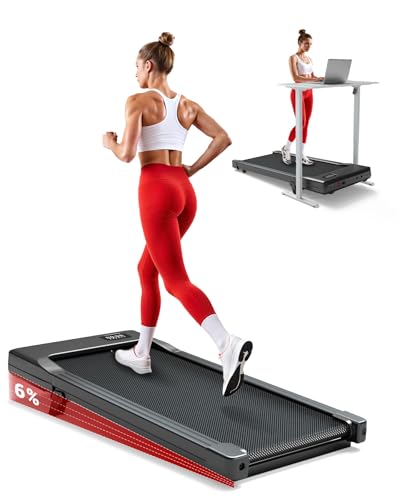 Superun Walking Pad Treadmill - 6% Incline Walking Pad with App & Remote Control - 2.5 HP Quiet Mini Portable Under Desk Treadmill 136 kg for Home with Training Courses & Multi-Runner Races Black90cm