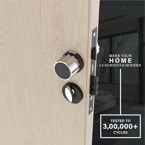 Image of GLOXY Zinc Knob Handle Set for Main Door Mortise Lock Handle for Bedroom, Mortise Door Lock Handle Set with 3 Brass Key for Room, Office | Black Finish (2 Years Warranty, Pack of 1)