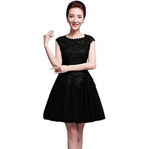 Drasawee Women's Short Appliques A Line Lace Homecoming Prom Cocktail Party Dress Black US8 Cover