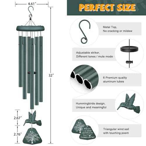 Image of Sympathy Wind Chimes for Outside Deep Tone, Memorial Wind Chimes for Loss of Loved One Prime, Bereavement Condolence Remembrance Funeral Gifts for Grieving Friends Loss of Mother Father