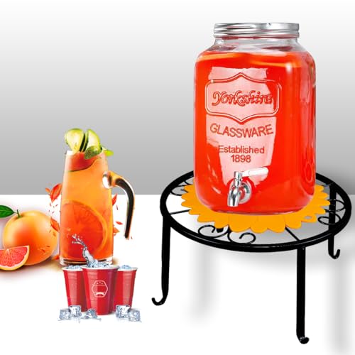 Metal Beverage Drink Dispensers Stand, Beverage Drinking Water Glass Container Holder Fit Max 9 Inch Glass Drink Dispenser and Water Jug Holder - Portable Drink Stand